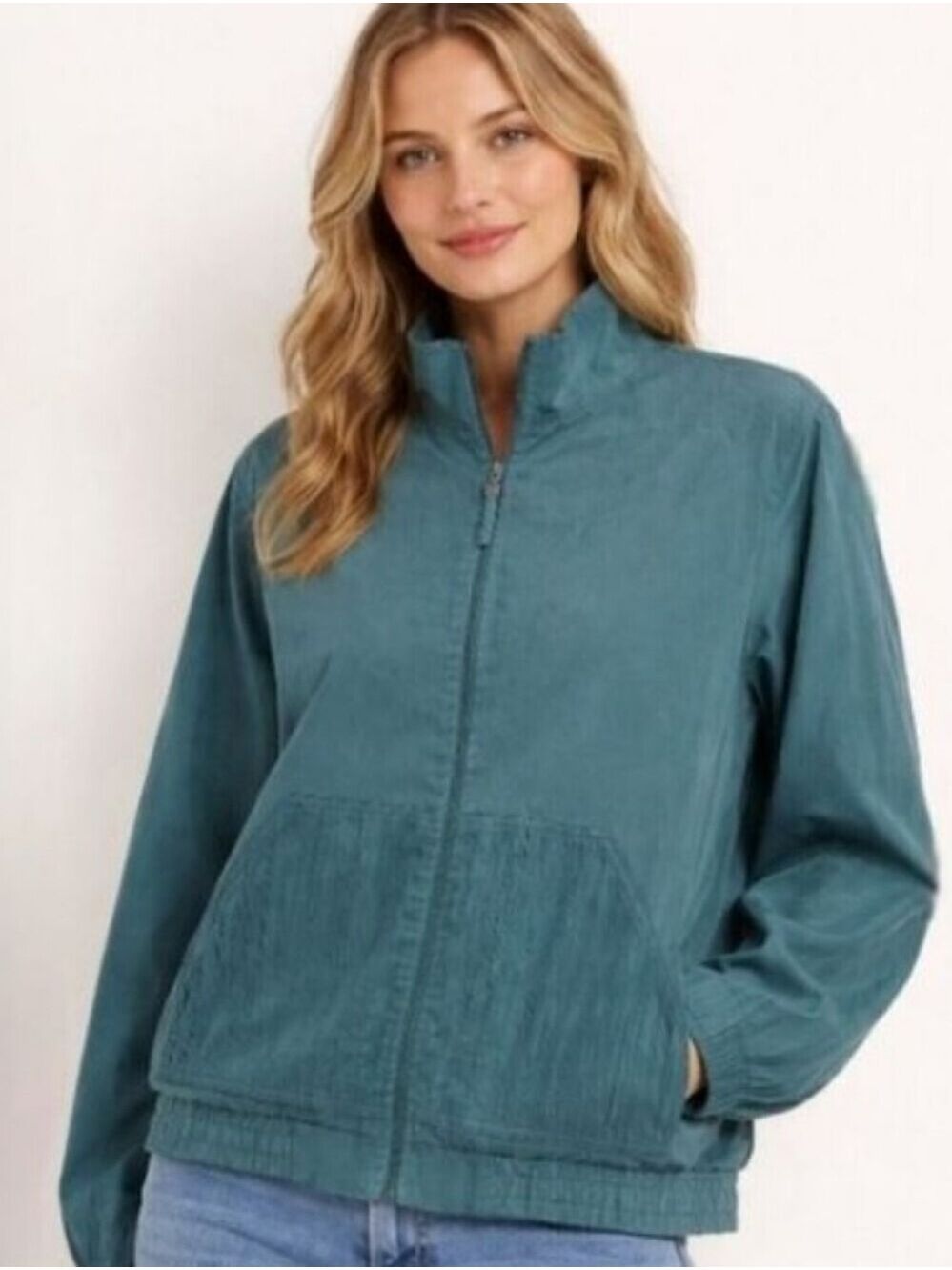 Blast Studio Green Crinkle Texture Zip Front Light Weight Jacket Petite Large